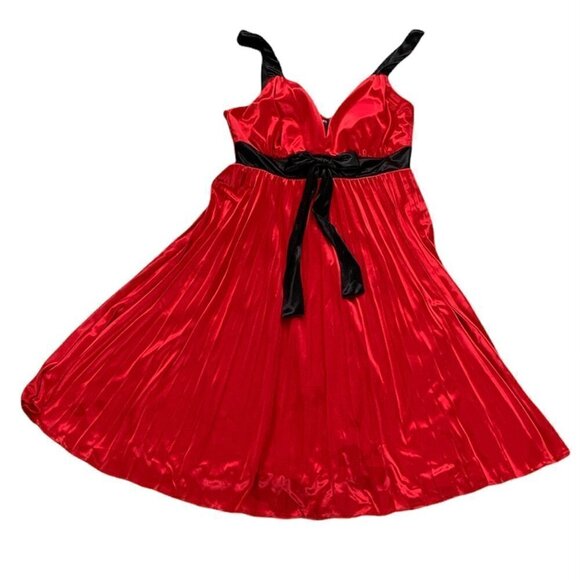 VTG Jodi Kristopher Pleated Cocktail Party Satin Dress SZ S Red Black 188C - Picture 1 of 6